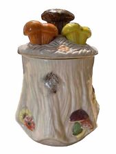Vintage 1970s Ceramic Tree Stump and Mushroom Canister / Cookie Jar 9