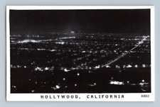 RPPC 1940'S. BIRDS EYE VIEW OF HOLLYWOOD, CA. AT NIGHT. POSTCARD JJ15 picture