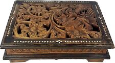 Hand Carved Wood Intricate Floral Dragon Bird Trinket Hinged Box 16” Oversized picture