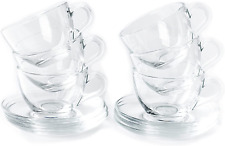 Tosnail 6 Pack 7-Ounce Glass Tea Cups and Saucers Sets Glass Coffee Mugs picture