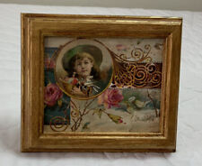 Vintage Antique Victorian Trade Card Framed, Young Girl With Flowers picture