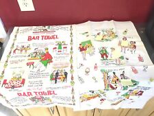 Vintage Linen Tea Towels ~ Bar Naughty Nude Drinking ~ Lot of 2 ~ **STAINED picture