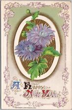 1910s Winsch HAPPY NEW YEAR Embossed Postcard Purple Flowers - Not Postally Used picture