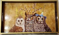 Rare Vicki Sawyer Owl Family Lacquer Wood Tray ppd Handmade Good Condition  picture