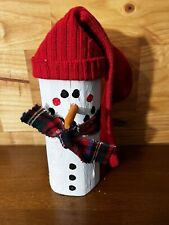 Vintage 90s Handmade Painted Wooden Standing Snowman picture