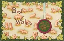 c1910 Embossed Greetings Postcard Good Luck, Lots of Little Pigs, A.& M.B. 15893 picture