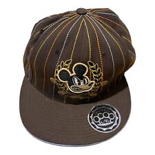Disney World  Angry Mickey Mouse Fitted Hat L/XL New w/ Sticker Brown Striped picture
