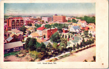 Vtg Postcard Bird's Eve View of Grand Island, Neb. Postmarked 1909, Embossed picture