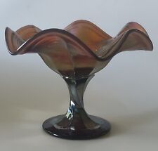 Fenton Peacock Tail Carnival Glass Pedestal 6 Ruffle Dish Amethyst Base (AA12) picture