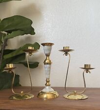 Vintage Mother Of Pearl And Solid Brass Candlestick Set 8” picture