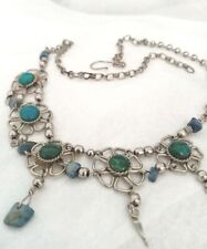 Vintage Navajo Turquoise & Sterling Silver Artisian Gemstone Necklace 18” picture