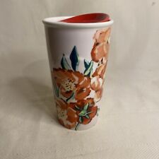 2015 Starbucks 10 Oz Ceramic Red Pink Poppy Floral Tumbler Travel Mug W/ Red Lid picture
