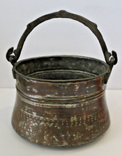 VINTAGE Handmade Copper-Coated Tin w/ Brass Handle Pot Pail Bucket - India picture