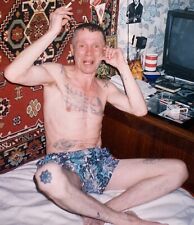 RARE 1990s Many Russian Criminal Tattoos Prison Art Shirtless Man Vintage Photo picture