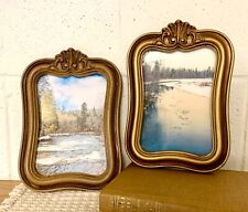 IIC Photo Picture Frames Lot of 2 Ornate Faux Wood Resin 5x7 1978 Vintage USA picture