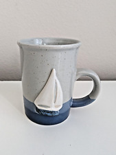 Stoneware 3D sailboat mug speckled pottery coffee cup nautical vintage Otagiri ? picture