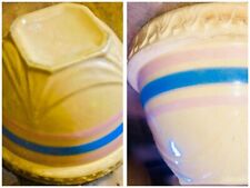 2 Antique McCoy Yellow Ware Windowpane Mixing Bowls Pink Blue Stripes 7.5