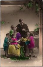 Vintage 1900s Italian RPPC Postcard Family Portrait / Hand-Colored Photo /Unused picture