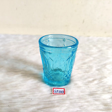 1930s Vintage Aqua Blue Glass Tequila Shot Tumbler Old Barware Collectible GT313 picture