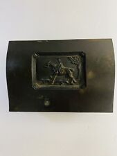 Vintage Japanese Metal Jewelry Box Horse riding Fox Hunt Theme 1950s picture