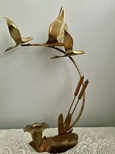 Vintage MCM Brass Copper Flying Duck Geese Wall Hanging Sconce picture