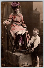 Colored RPPC Postcard~ Fancy Woman & Little Shoe Shine Boy~ Marked 1907 picture