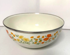 Vintage Kitchen Enamelware Metal Mixing Bowl Flower  approx 11