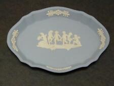 Wedgwood Blue Jasperware Oval Trinket Pin Tray Cherubs Dog Neoclassical Plate picture