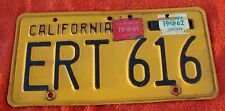 1956 California License Plate Black Characters on Yellow Background ERT-616 picture