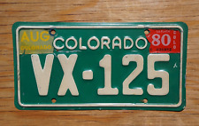 1980 Colorado MOTORCYCLE License Plate # VX - 125 picture