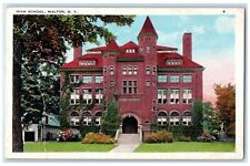 1935 High School Campus Building Entrance Walton New York NY Vintage Postcard picture