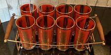Vintage MCM Culver Red Gold Siam Thai Goddess Highball Glasses & Carrier 1960s  picture