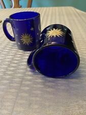 Libbey  Cobalt Blue Celestial Sun Noon And Stars (2) Mugs Seen On Friends picture