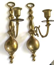 Vintage Pair Brass Wall Sconces Candle Holders 11 3/4” Wall Décor Holiday  picture