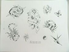 VTG RARE 1975 Picture Machine Tattoo Flash Sheet 25 Roses Zodiac Pisces Yin Yang picture