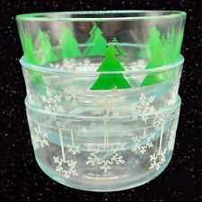 Pyrex Glass Serving Bowl 1 Quart Dish Christmas Trees Holiday Snowflake Set 3 picture
