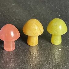 VTG Stone Mushrooms Miniature Polished Rock .25” Pink Yellow Green 3pc Fungi picture