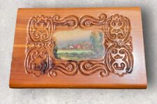 Vintage Wooden Hand Carved Box Hinged Lid With Lake and Home Design picture