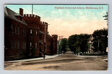 Middletown NY- New York, Highland Avenue And Armory, Vintage c1909 Postcard picture