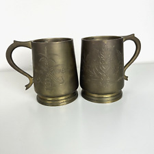 SAUDI ARABIA Brass Handled Cups Etched Florals Palms Swords Ornate Handles picture