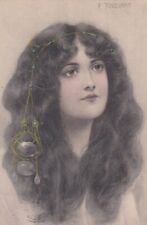 CPA ART ILLUSTRATION woman brown hair & charm WOMAN signed F. TOUSSAINT picture