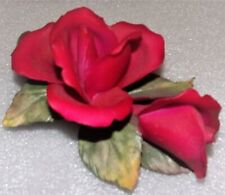VINTAGE NAPOLEON CAPODIMONTE PORCELAIN BEAUTIFUL RED ROSE AND BUD SCULPTURE. picture