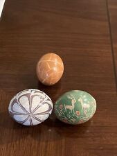 3 Vintage Estate Found  Hand Painted Decorative Real Eggs Signed EKN 1992 & 1994 picture