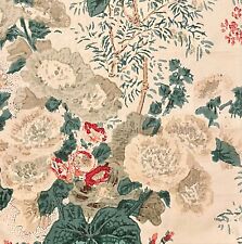 LEE JOFA Hollyhock White Brown Cotton Chintz Remnant New picture