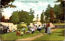 Pentwater Michigan Colorized Vintage Postcard Indian Life Unposted picture