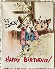 Unused Birthday Farmer Hay Cow Ain’t No Bull Vintage Greeting Card 1940s 1950s picture