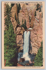 Vintage Linen Postcard Tower Fall and Towers, Yellowstone National Park picture