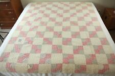 FLAWS WEAR Antique Old Early Pink Calico Bowtie Quilt Baptist Circle Fan 80 x 66 picture