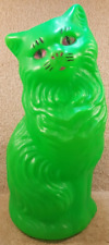 Vintage A.J. Renzi 17 Inch Cat Blow Mold Coin Money Bank Green With Pink Eyes picture