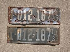 Vintage Blue 1933 Illinois license plate pair 1-012-187 DMV Ford Chevy Original picture